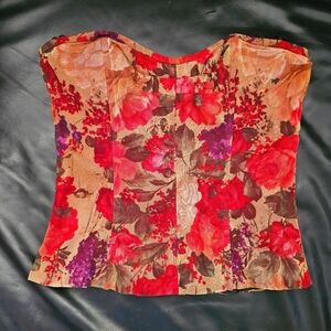 Victoria's Secret Corset Floral Strapless Top Stretchy Padded Full Zip Sz Small